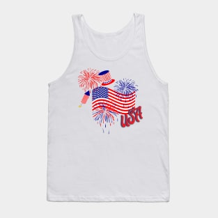 USA Waving Flag Fireworks Patriotic Collage Tank Top